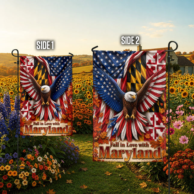 Maryland Fall in Love Patriotic Eagle Autumn Leaves Flag