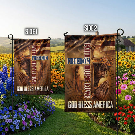 SP-01 Faith Freedom Hope Love God Bless America Jesus Garden Flag Memorial Day