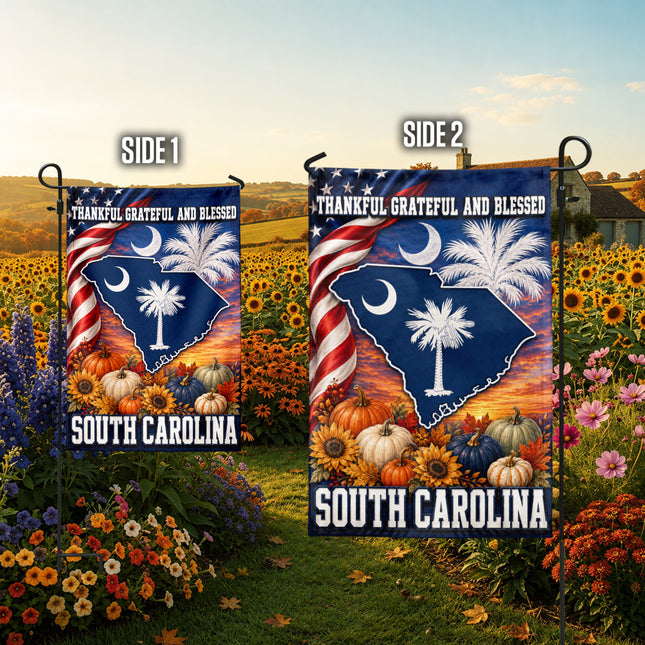 South Carolina Thankful Grateful Blessed Fall Garden Flag