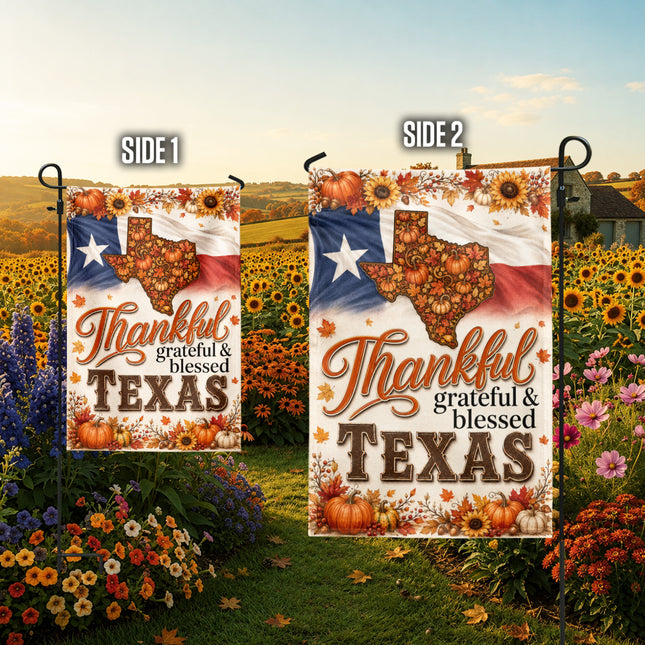 Texas Thankful Grateful Blessed Pumpkin Sunflower Fall Flag