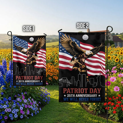 Patriot Day 25th Anniversary Moonlit Eagle Firefighter Skyline Flag