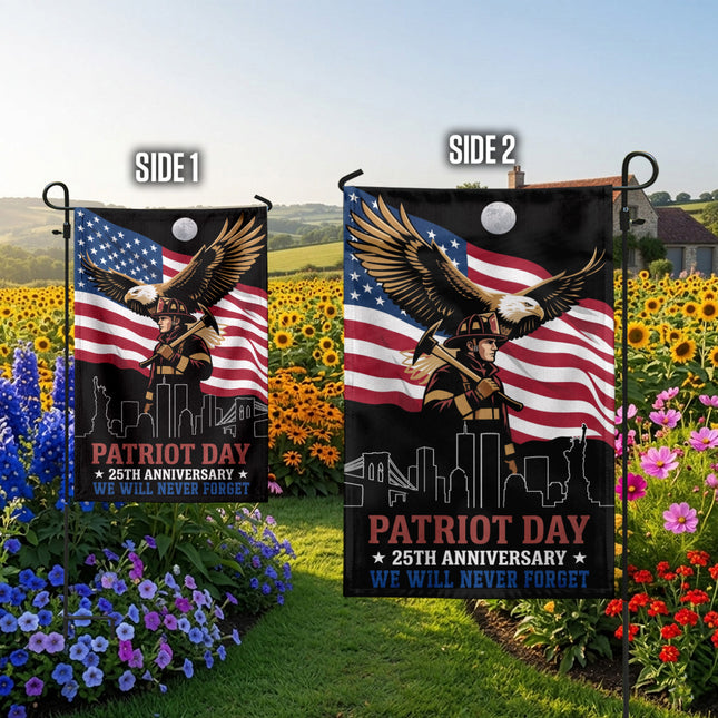 Patriot Day 25th Anniversary Moonlit Eagle Firefighter Skyline Flag