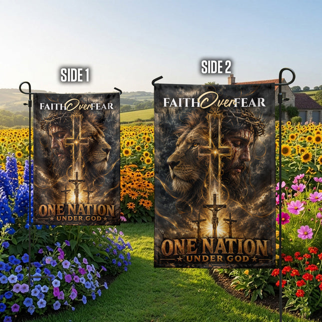 SP-01 Lion of Judah Jesus Christ Faith Over Fear Christian Garden Flag Faith-Based Events