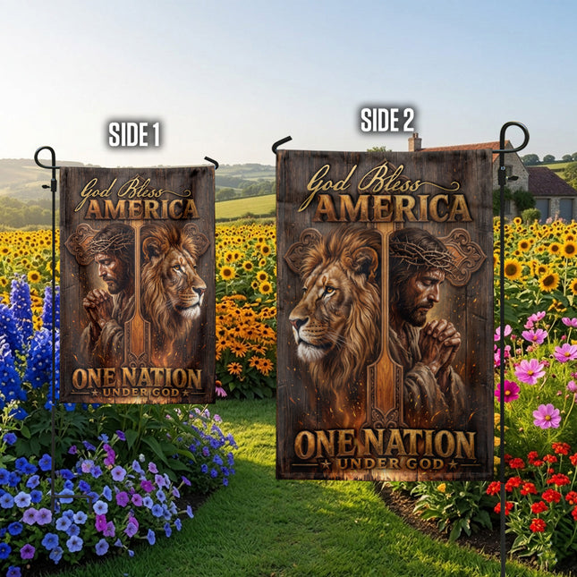 SP-01 One Nation Under God God Bless America Jesus Lion Garden Flag Prayer Meetings