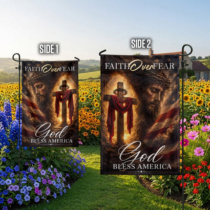 SP-01 Christian Patriotic Decor Flag Faith Over Fear God Bless America National Day of Prayer