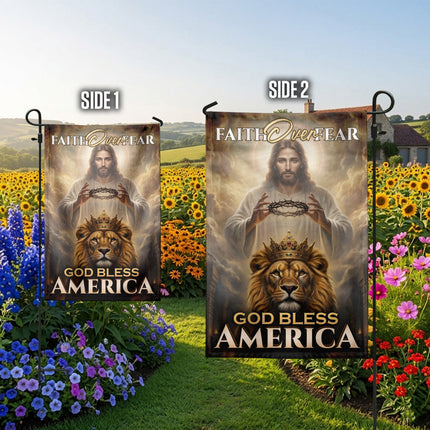 SP-01 King Jesus Flag Faith Over Fear God Bless America Garden Decor