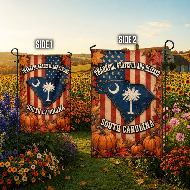 South Carolina Thankful Grateful Blessed Autumn Harvest Flag