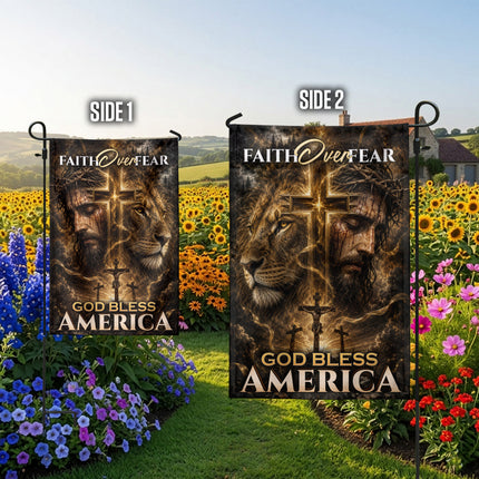 SP-01 Crucifixion of Christ Faith Over Fear God Bless America Garden Flag