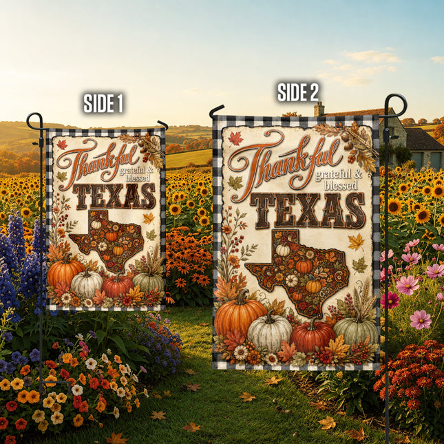 Texas Thankful Grateful Blessed Pumpkin Harvest Fall Flag