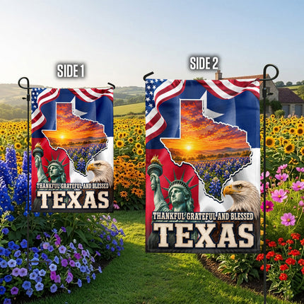 Texas Flag Thankful Grateful Blessed Bluebonnet Eagle Flag