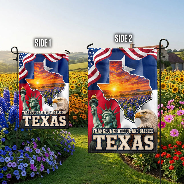 Texas Flag Thankful Grateful Blessed Bluebonnet Eagle Flag