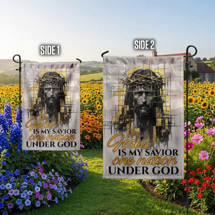 SP-01 Jesus Garden Flag Jesus Is My Savior One Nation Under God Christian Flag