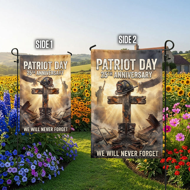 Patriot Day 25th Anniversary Fallen Firefighter Cross and Boots Memorial Flag