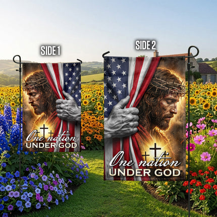 Jesus Crown of Thorns Christian Flag One Nation Under God American Cross