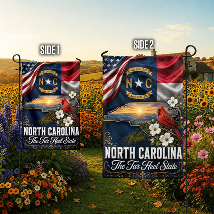 North Carolina Fall Flag Cardinal Tar Heel State Mountain Decor