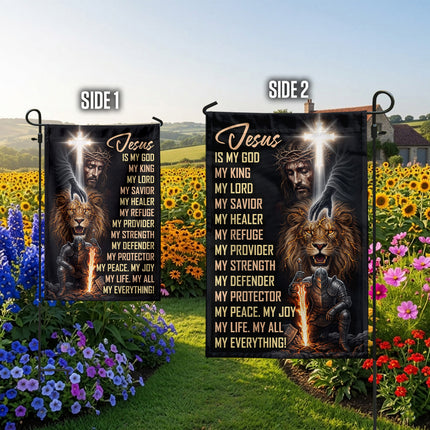 SP-01 Christian Warrior Flag Jesus Is My God Prayer & Spiritual Warfare Garden Flag