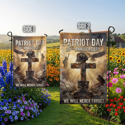 Patriot Day 25th Anniversary Fallen Firefighter Cross and Boots Memorial Flag