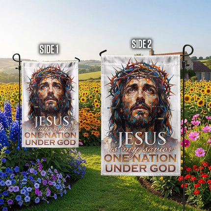 SP-01 One Nation Under God Jesus Is My Savior Christian Garden Flag Family Gatherings