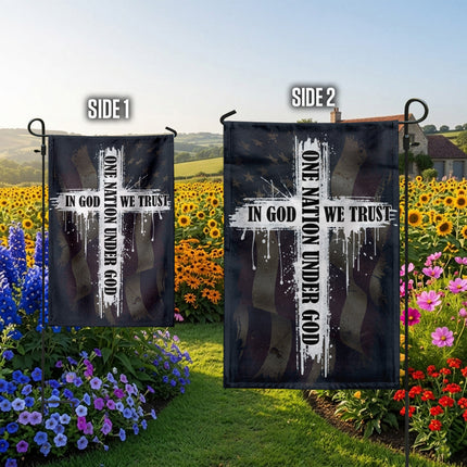 SP-01 In God We Trust One Nation Under God Christian Cross Garden Flag Memorial Day