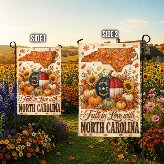 North Carolina Fall in Love Pumpkin Harvest Autumn Flag