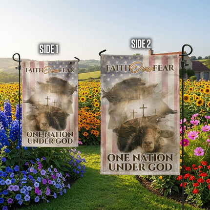 SP-01 Inspirational Christian Flag Faith Over Fear One Nation Under God Memorial Services