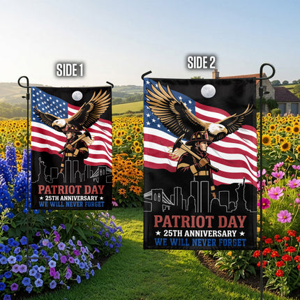 Patriot Day 25th Anniversary Moonlit Eagle Firefighter Skyline Flag