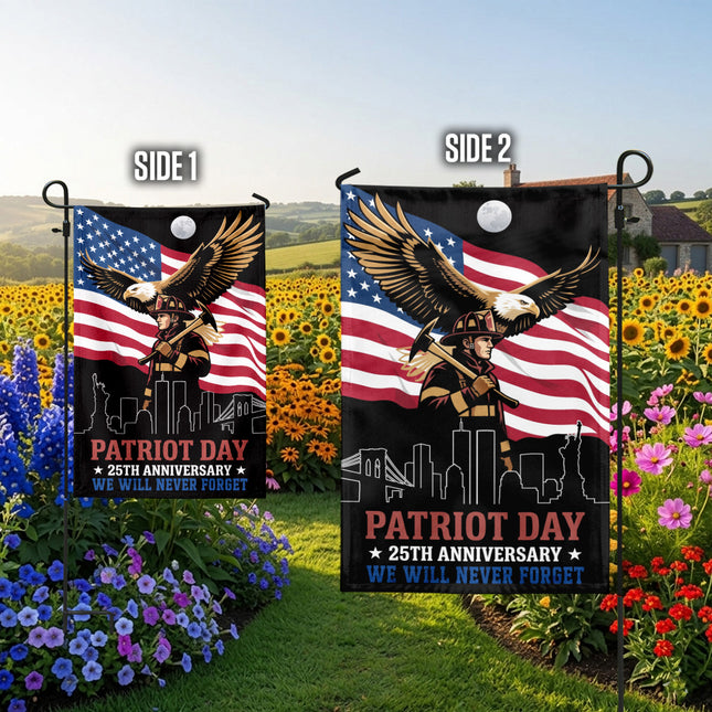Patriot Day 25th Anniversary Moonlit Eagle Firefighter Skyline Flag
