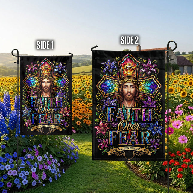 SP-01 Faith Over Fear Jesus Christ Christian Garden Flag Religious Celebrations