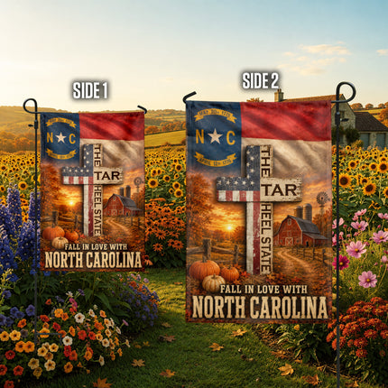 North Carolina Fall in Love Tar Heel Farmhouse Autumn Flag