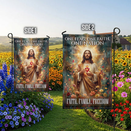 SP-01 Jesus Garden Flag Sacred Heart Faith Family Freedom Holy Week Christmas