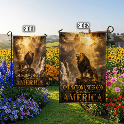 SP-01 One Nation Under God Flag God Bless America Lion Christian Garden Flag