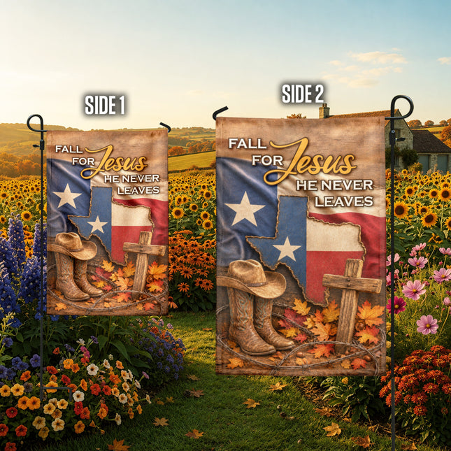 Texas Fall for Jesus Cowboy Cross Western Christian Flag