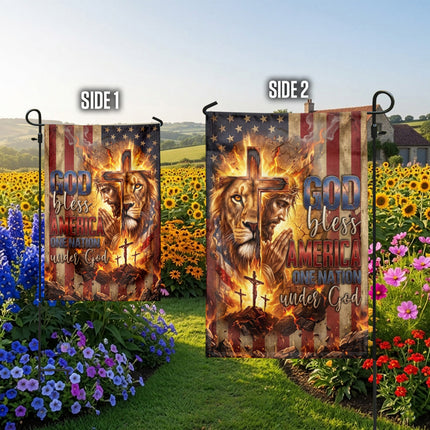 One Nation Under God Christian Flag Jesus Lion Cross God Bless America