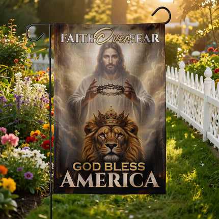 SP-01 King Jesus Flag Faith Over Fear God Bless America Garden Decor