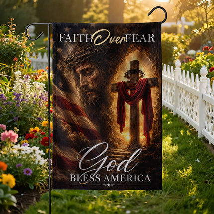 SP-01 Christian Patriotic Decor Flag Faith Over Fear God Bless America National Day of Prayer