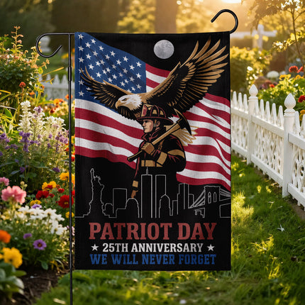 Patriot Day 25th Anniversary Moonlit Eagle Firefighter Skyline Flag