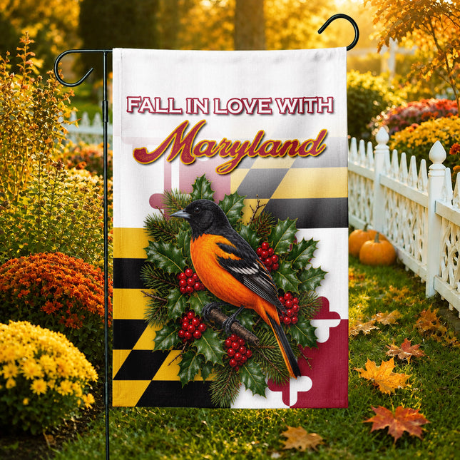 Maryland Fall Flag Fall in Love Oriole State Garden Decor