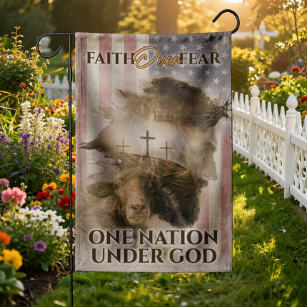 SP-01 Inspirational Christian Flag Faith Over Fear One Nation Under God Memorial Services