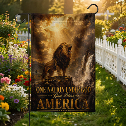 SP-01 One Nation Under God Flag God Bless America Lion Christian Garden Flag