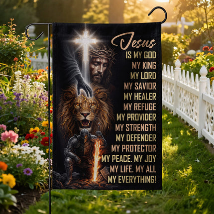 SP-01 Christian Warrior Flag Jesus Is My God Prayer & Spiritual Warfare Garden Flag