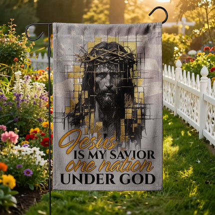 SP-01 Jesus Garden Flag Jesus Is My Savior One Nation Under God Christian Flag