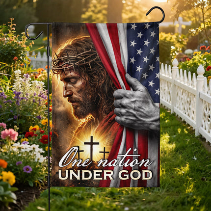 Jesus Crown of Thorns Christian Flag One Nation Under God American Cross