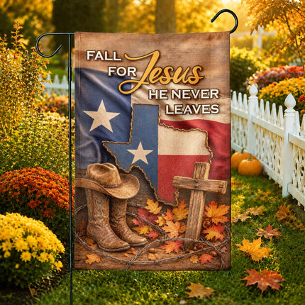 Texas Fall for Jesus Cowboy Cross Western Christian Flag