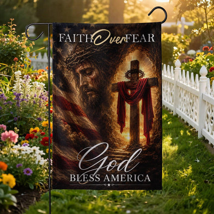 Faith Over Fear God Bless America Empty Tomb Cross Flag
