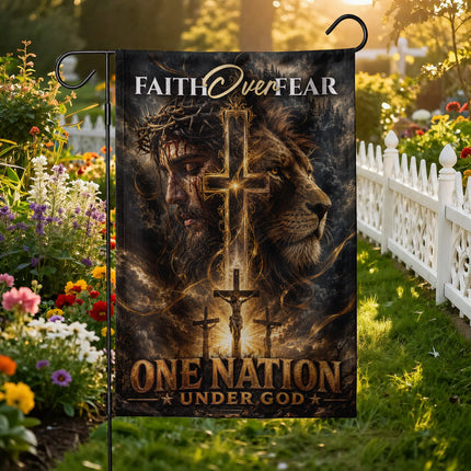 SP-01 Lion of Judah Jesus Christ Faith Over Fear Christian Garden Flag Faith-Based Events