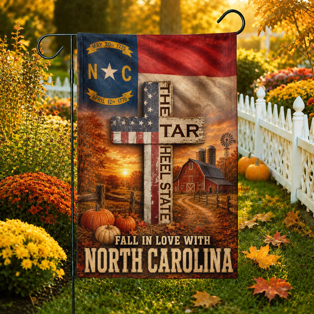North Carolina Fall in Love Tar Heel Farmhouse Autumn Flag