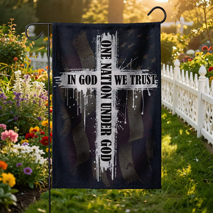SP-01 In God We Trust One Nation Under God Christian Cross Garden Flag Memorial Day