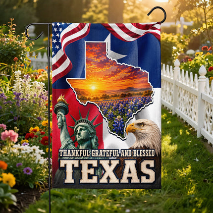 Texas Flag Thankful Grateful Blessed Bluebonnet Eagle Flag