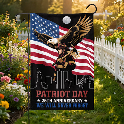 Patriot Day 25th Anniversary Moonlit Eagle Firefighter Skyline Flag
