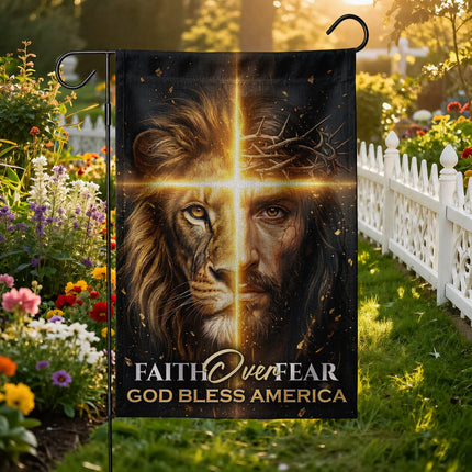 SP-01 Jesus Lion Flag Faith Over Fear God Bless America Memorial Day